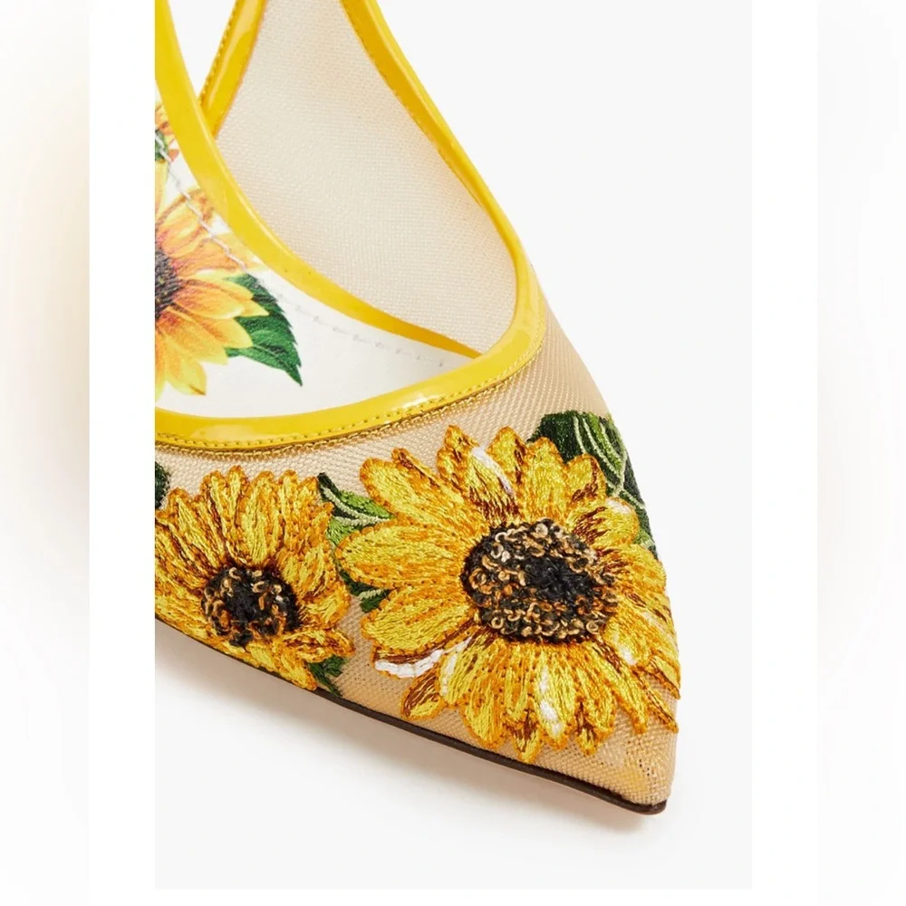 Dolce & Gabbana Floral Embroidered Women's Shoes - Yellow - Picture 2 of 4
